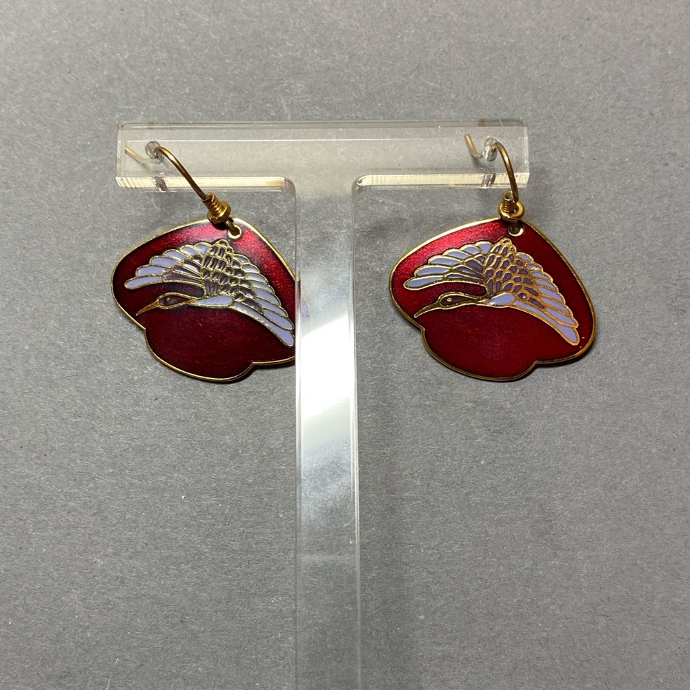 Vintage Laurel burch maroon red  bird earrings